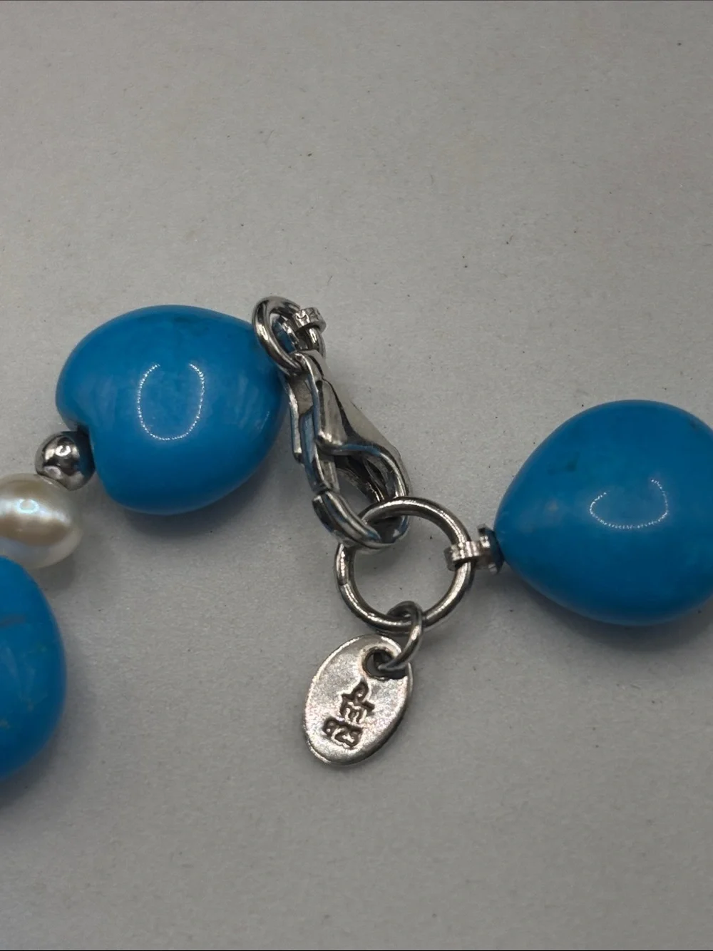 Danbury Mint set heart-shaped turquoise pendant bracelet earrings beaded pearl - Picture 6 of 12